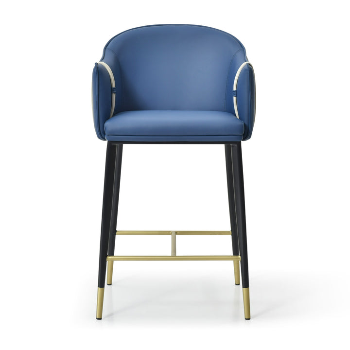 Calderon - Modern Blue &amp; Beige Vegan Leather Counter Chair