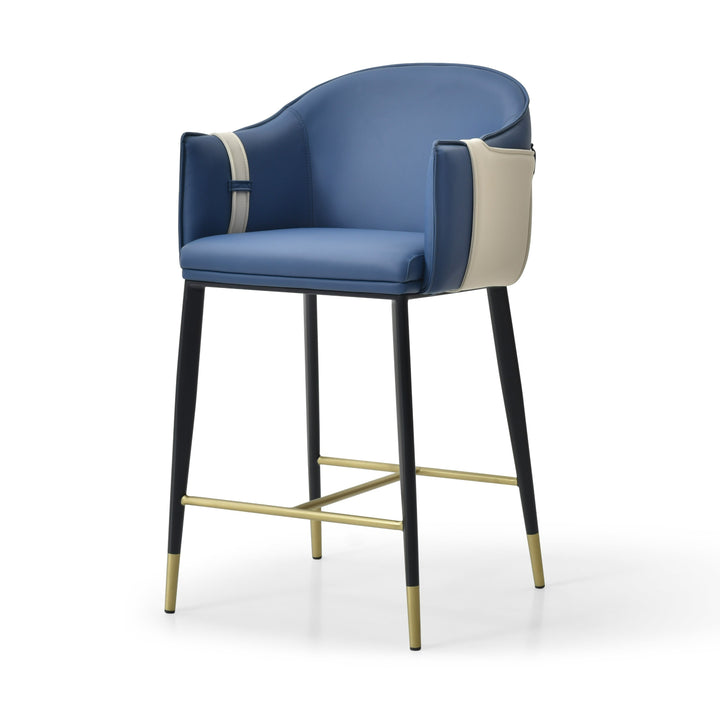 Calderon - Modern Blue  and  Beige Vegan Leather Counter Chair