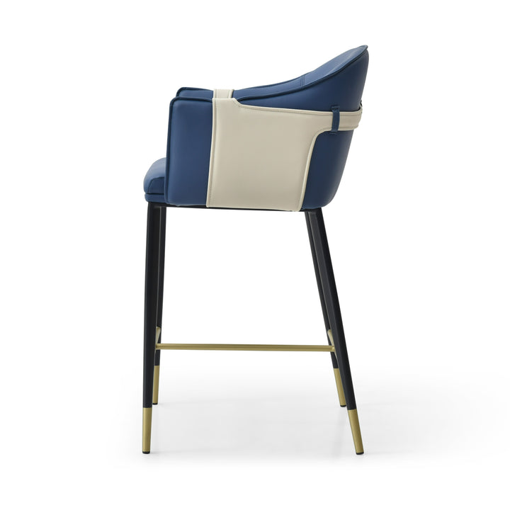 Calderon  Modern Blue & Beige Vegan Leather Counter Chair