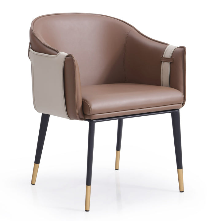 Calderon  Modern Brown & Beige Vegan Leather Dining Chair