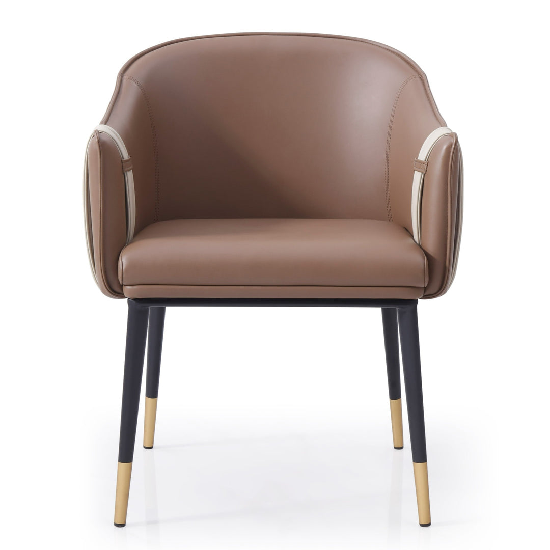 Calderon  Modern Brown & Beige Vegan Leather Dining Chair