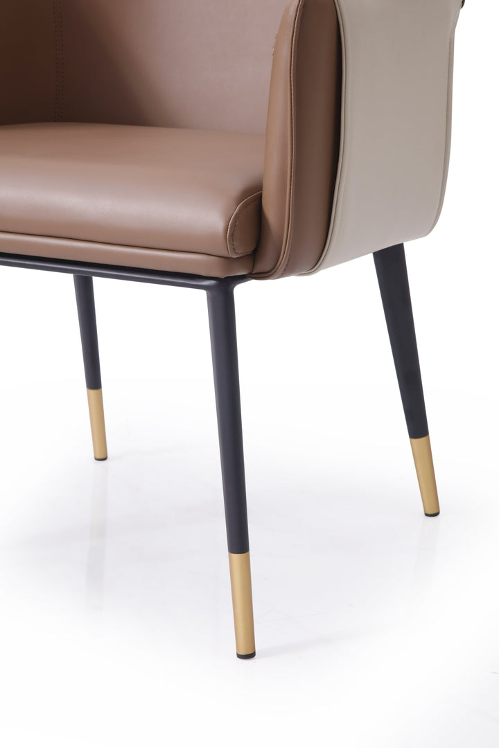 Calderon  Modern Brown & Beige Vegan Leather Dining Chair