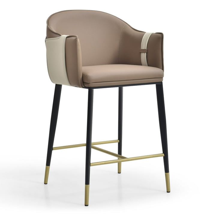 Calderon - Modern Brown &amp; Beige Vegan Leather Counter Chair