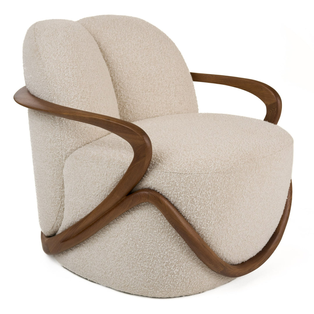 Fortuna  Mid-Century Modern OffWhite Fabric + Walnut Accent Chair