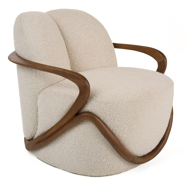 Fortuna  Mid-Century Modern OffWhite Fabric + Walnut Accent Chair