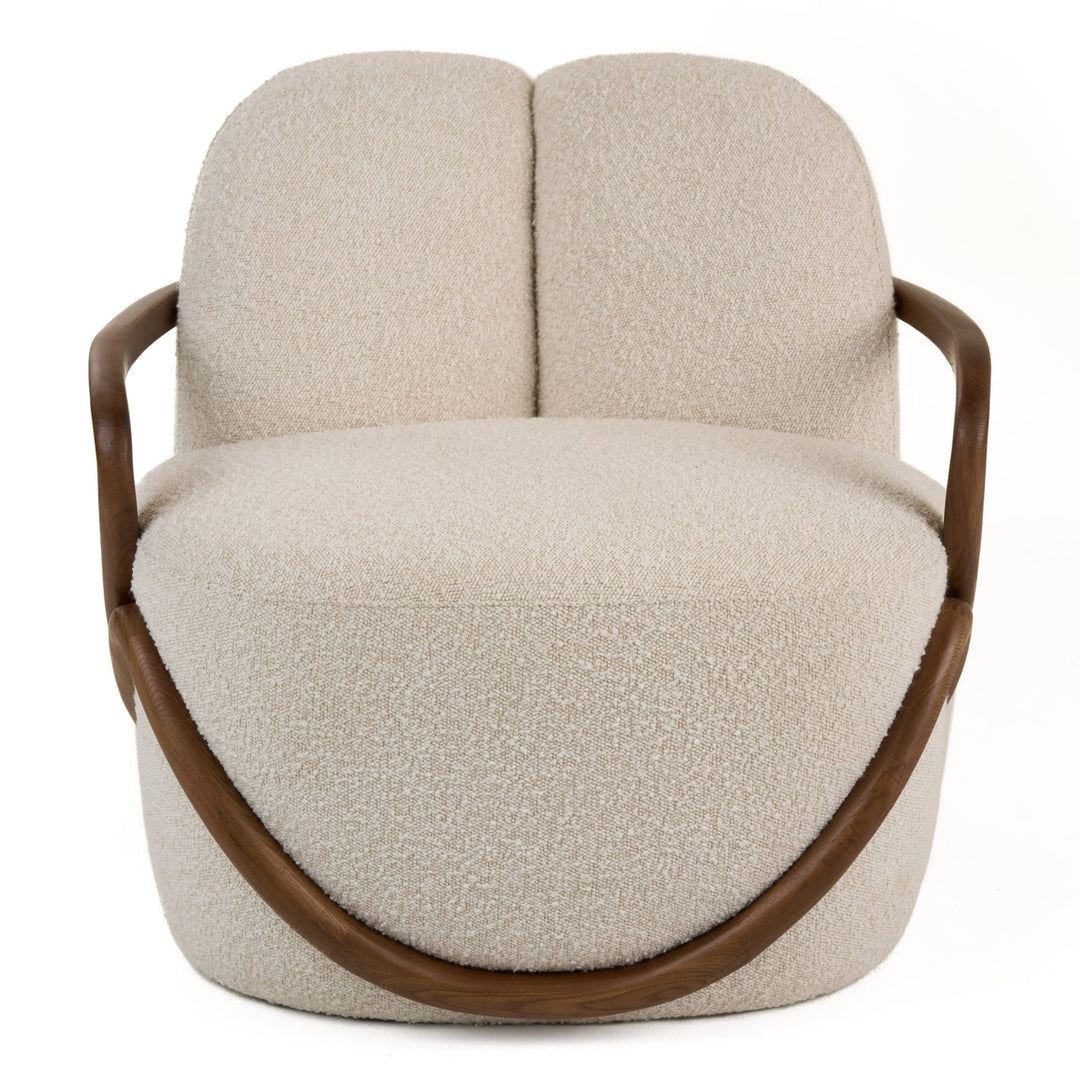 Fortuna  Mid-Century Modern OffWhite Fabric + Walnut Accent Chair