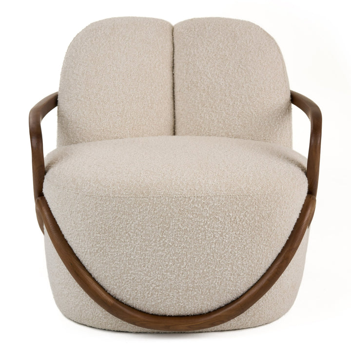 Fortuna  Mid-Century Modern OffWhite Fabric + Walnut Accent Chair