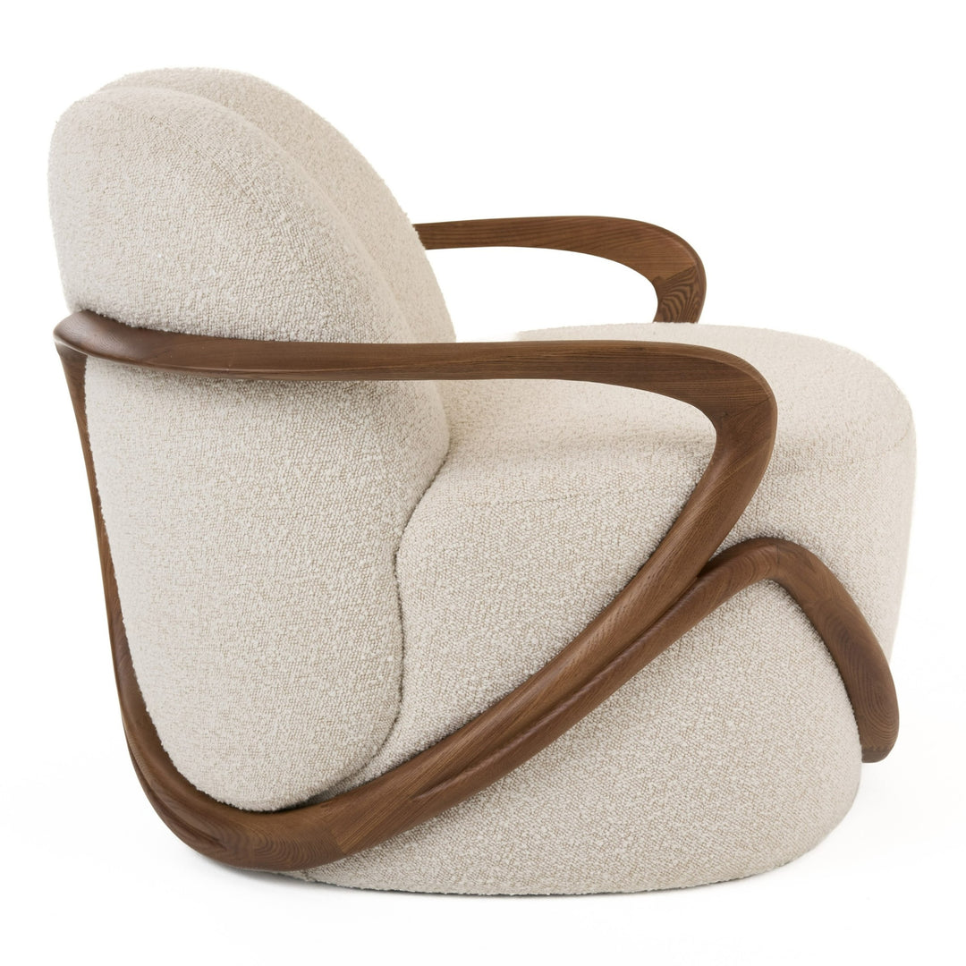 Fortuna  Mid-Century Modern OffWhite Fabric + Walnut Accent Chair