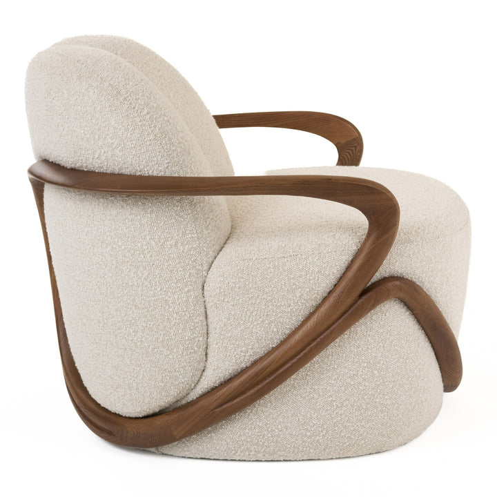 Fortuna  Mid-Century Modern OffWhite Fabric + Walnut Accent Chair