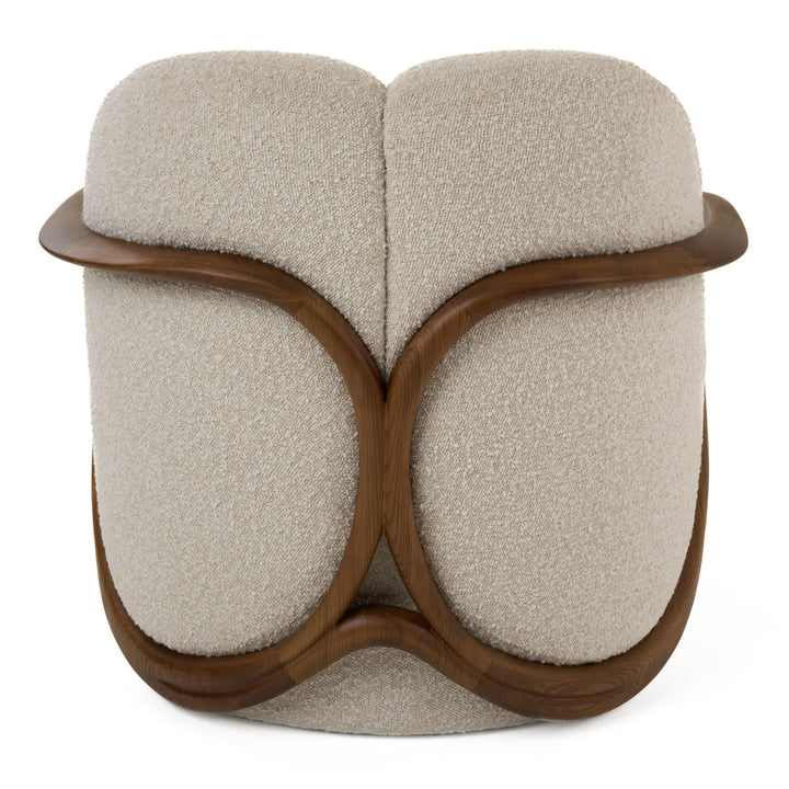 Fortuna  Mid-Century Modern OffWhite Fabric + Walnut Accent Chair