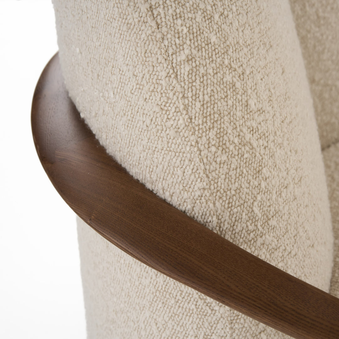 Fortuna  Mid-Century Modern OffWhite Fabric + Walnut Accent Chair