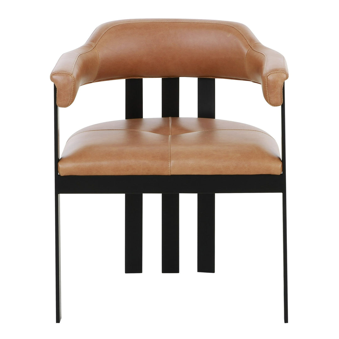 Hazen - Modern Camel Leather  Black Iron Dining Chair