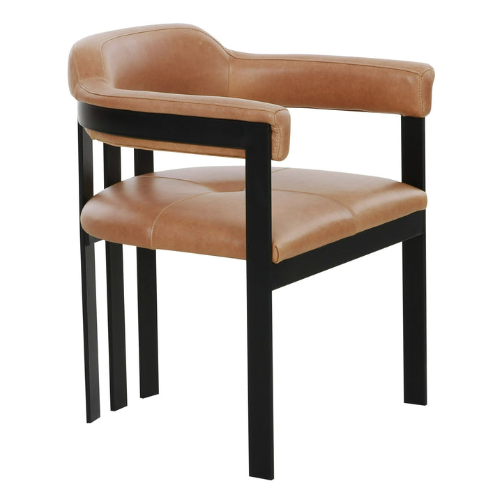 Hazen - Modern Camel Leather  Black Iron Dining Chair