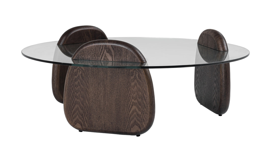 Buxton  Mid-Century Modern Glass + Dark Walnut Coffee Table