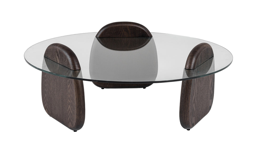 Buxton  Mid-Century Modern Glass + Dark Walnut Coffee Table