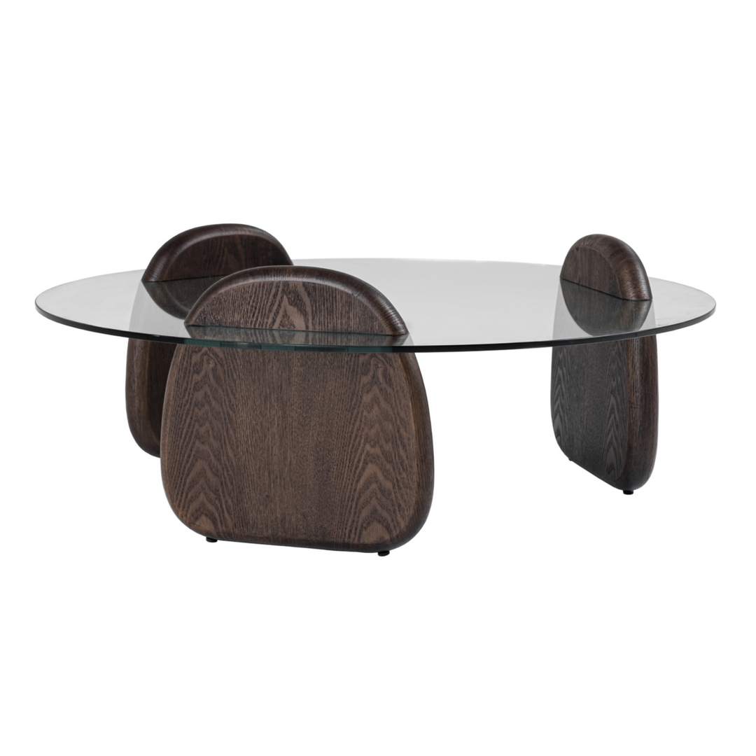 Buxton - Mid-Century Modern Glass + Dark Walnut Coffee Table
