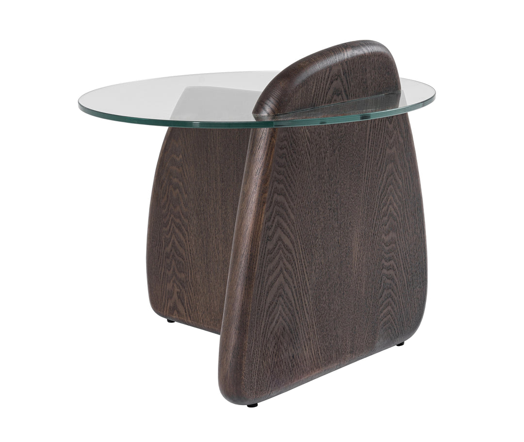 Buxton - Mid-Century Modern Glass  Dark Walnut End Table
