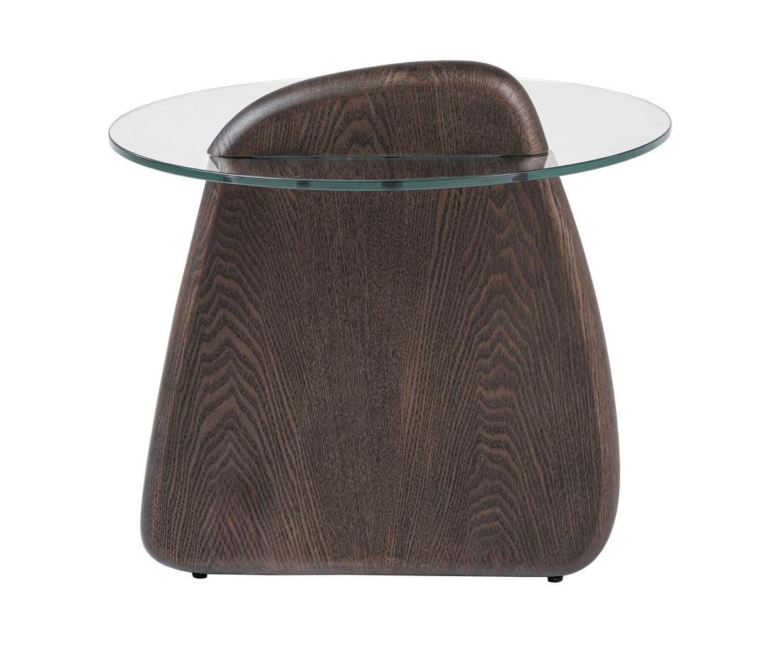 Buxton - Mid-Century Modern Glass  Dark Walnut End Table