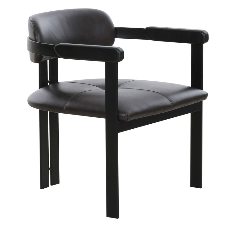 Aneta - Modern Dark Brown Leather  Black Dining Chair