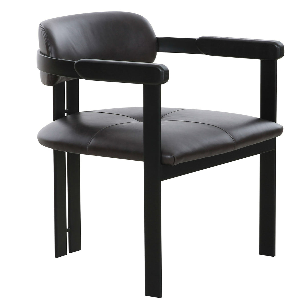 Aneta  Modern Dark Brown Leather + Black Dining Chair