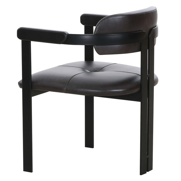 Aneta - Modern Dark Brown Leather  Black Dining Chair