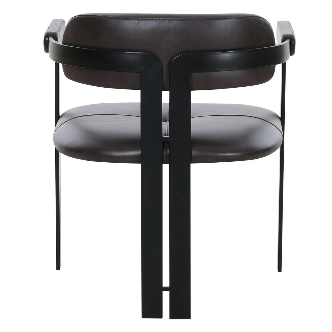 Aneta  Modern Dark Brown Leather + Black Dining Chair