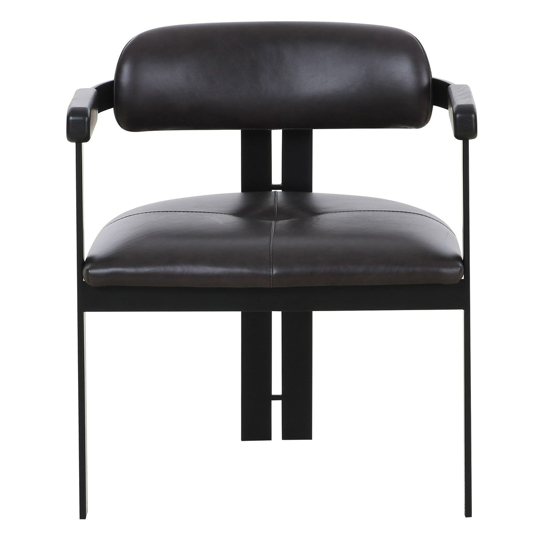 Aneta - Modern Dark Brown Leather  Black Dining Chair