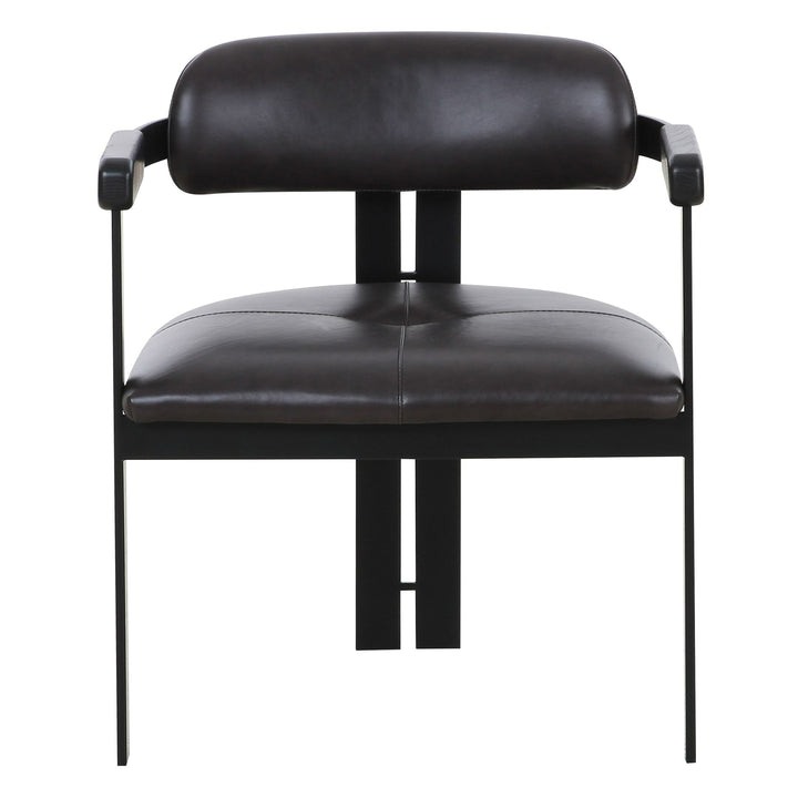 Aneta - Modern Dark Brown Leather  Black Dining Chair