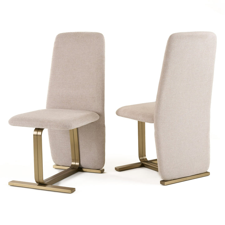 Tasha - Modern Beige Linen + Brushed Brass Dining Chair (Set of 2)