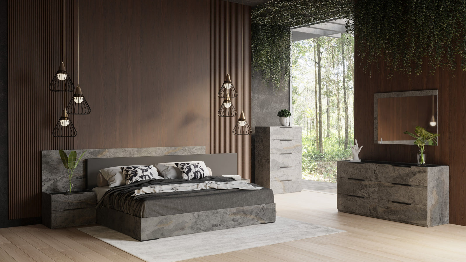 Queen Nova Domus Ferrara - Modern Volcano Oxide Grey 4-Piece Bedroom Set
