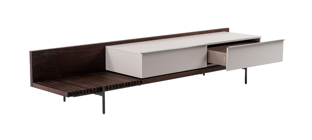 Colima - Modern Matte Beige + Walnut TV Stand - View 5