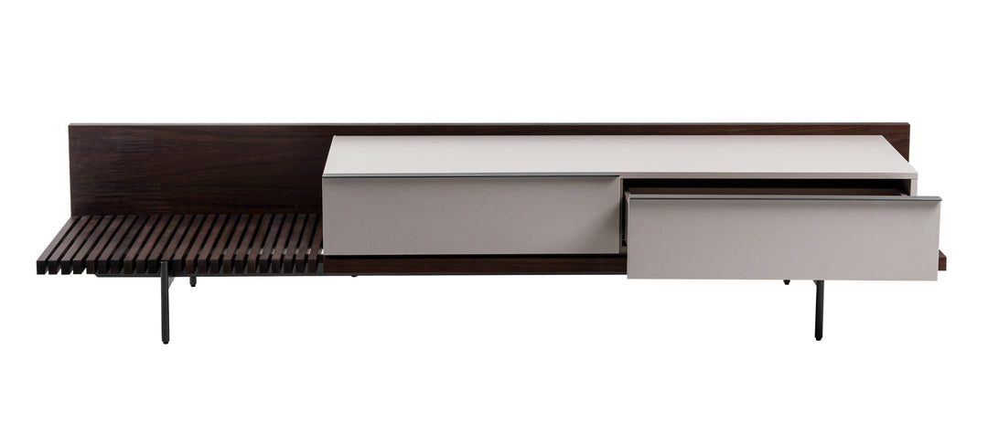 Colima - Modern Matte Beige + Walnut TV Stand