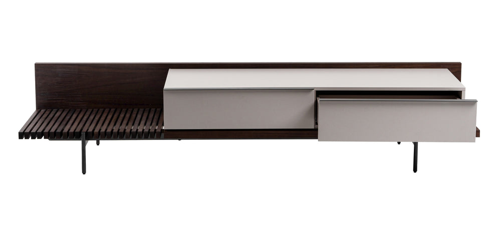 Colima - Modern Matte Beige + Walnut TV Stand - View 9