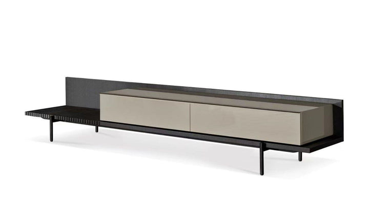 Colima - Modern Matte Beige + Walnut TV Stand