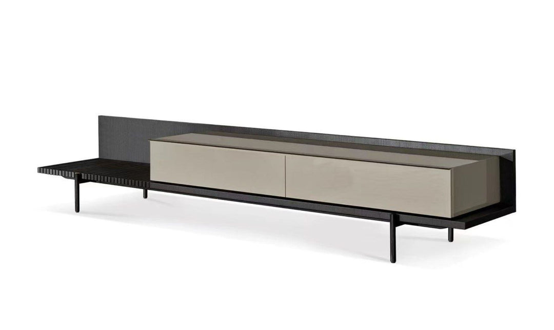 Colima - Modern Matte Beige + Walnut TV Stand