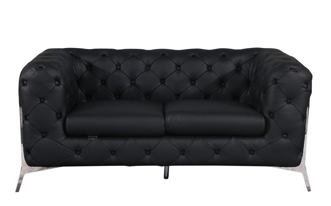DivanItalia 970 Italian Leather Black Sofa Set