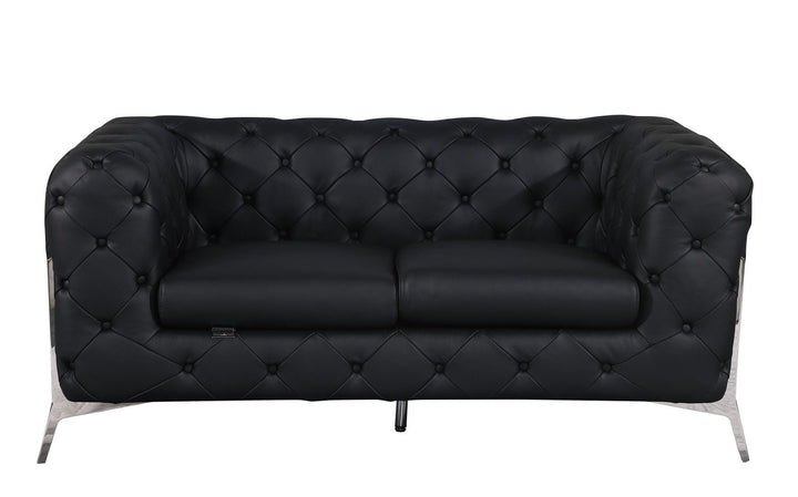 DivanItalia 970 Italian Leather Black Sofa Set