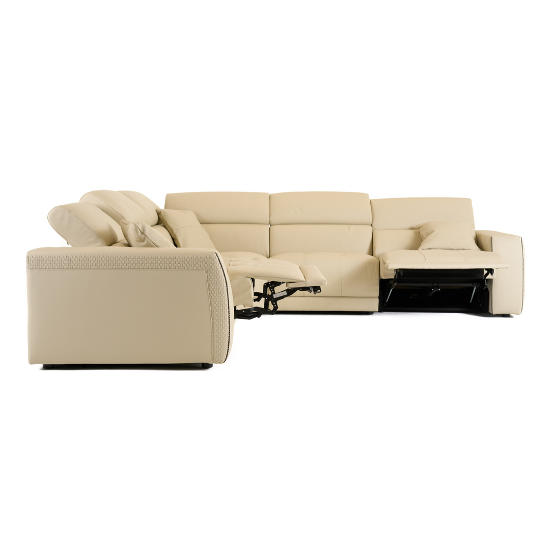 Dalton - Modern Italian Cream Leather Sectional Sofa + Recliners