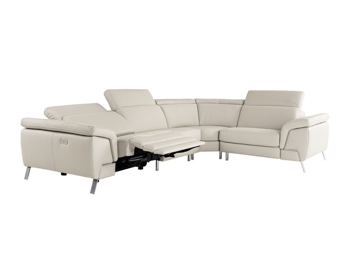 Mini Wonder - Italian Modern Grey Leather Sectional Sofa with Left Facing Recliner