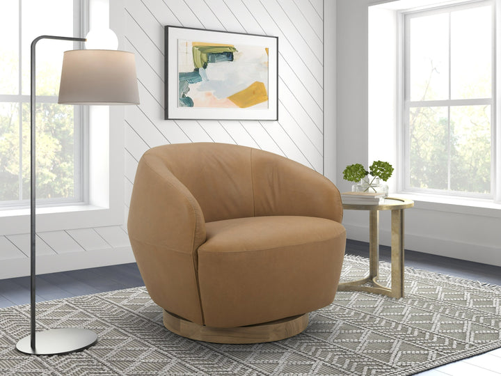 Agatha - Modern Tan Leather Swivel Accent Chair