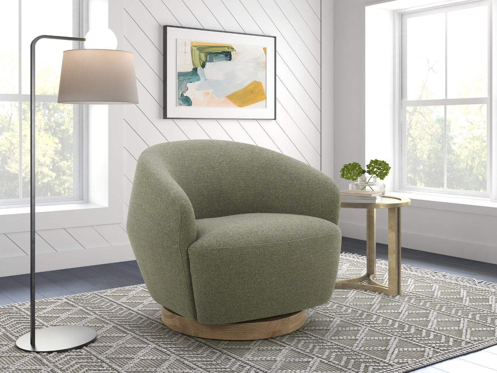 Agatha - Modern Hemp Fabric Swivel Accent Chair