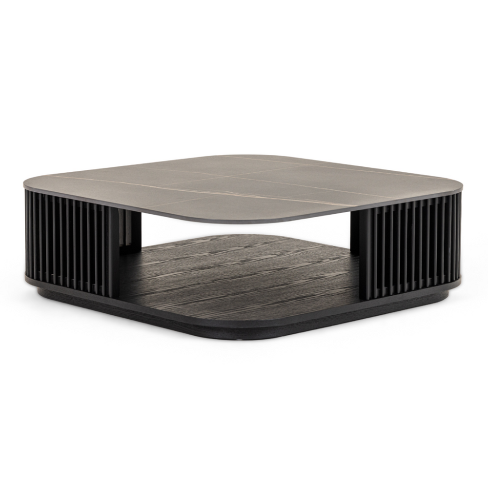 Chip - Modern Black Ceramic + Black Ash Square Coffee Table - View 2