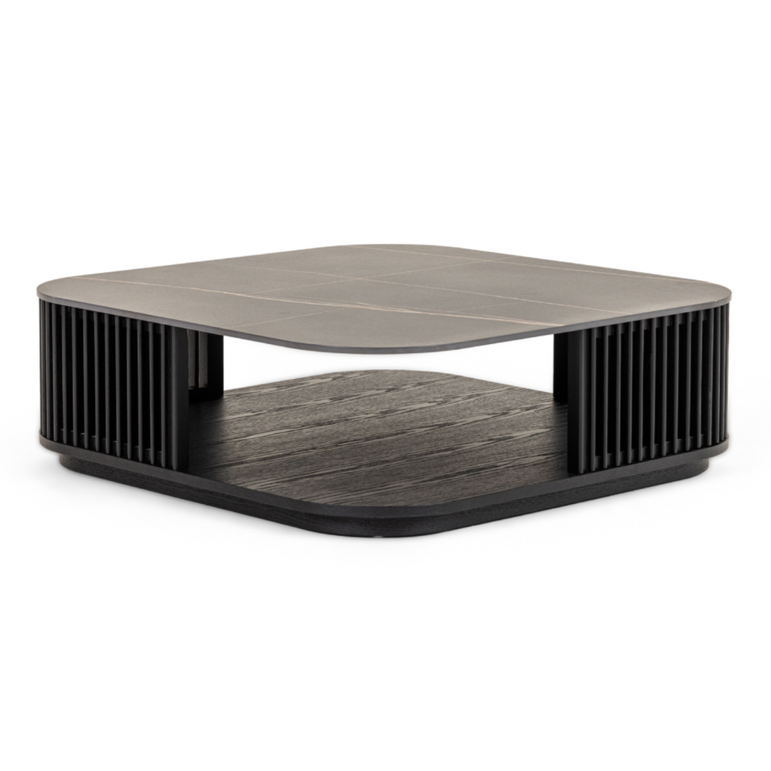 Chip - Modern Black Ceramic + Black Ash Square Coffee Table