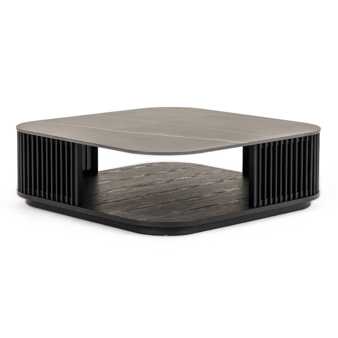 Chip - Modern Black Ceramic + Black Ash Square Coffee Table - View 2