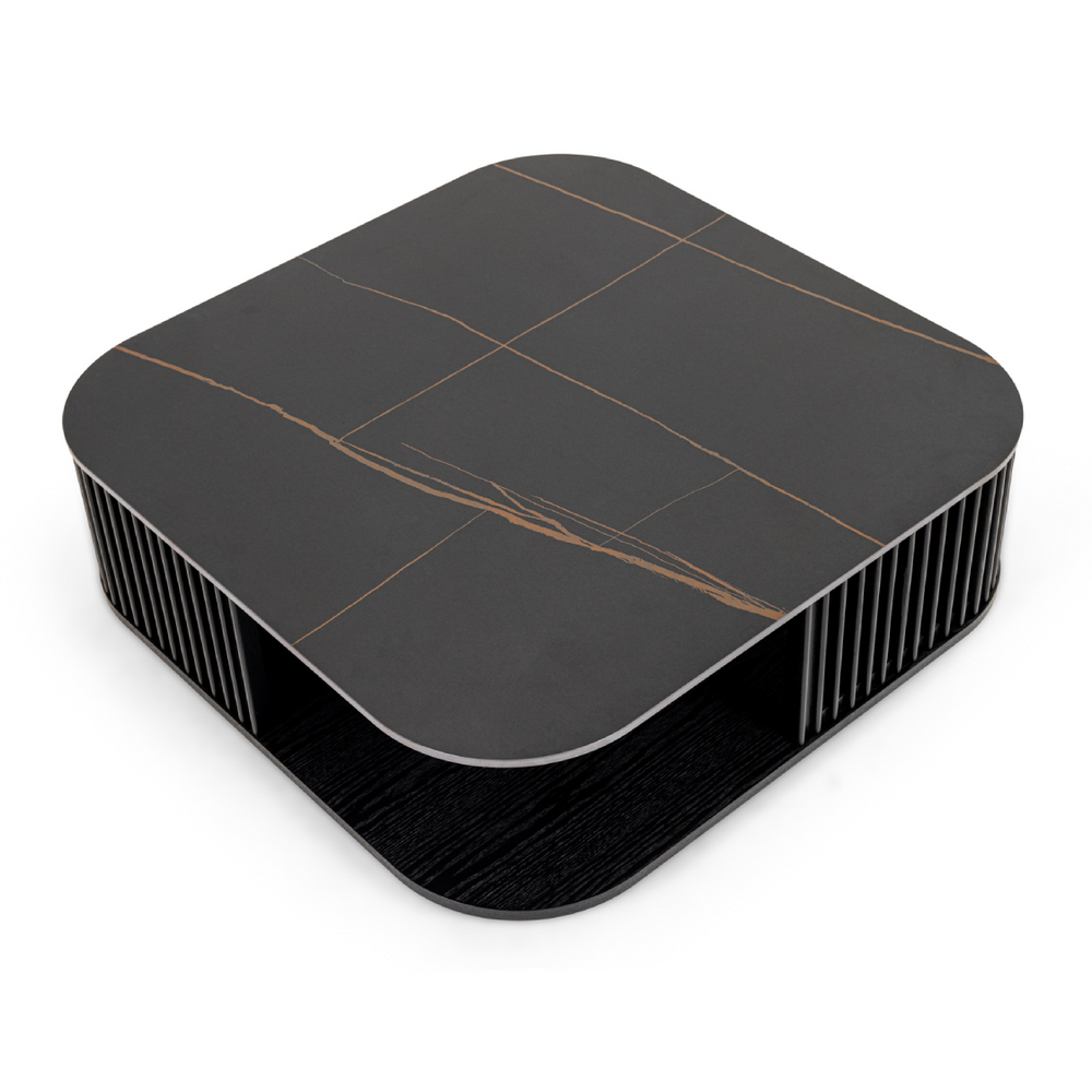 Chip - Modern Black Ceramic + Black Ash Square Coffee Table - View 3
