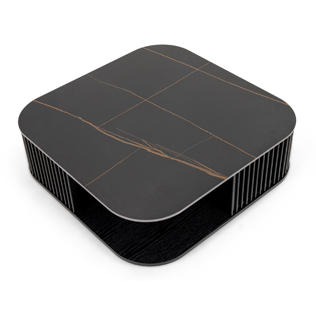 Chip - Modern Black Ceramic + Black Ash Square Coffee Table