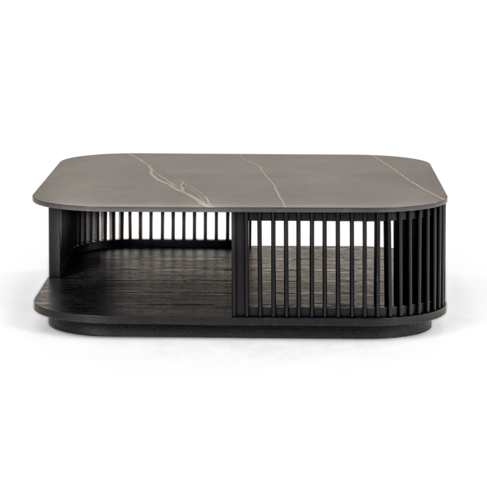 Chip - Modern Black Ceramic + Black Ash Square Coffee Table
