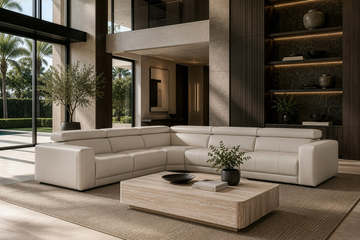 Dalton - Modern Italian Light Grey Leather Sectional + Recliners