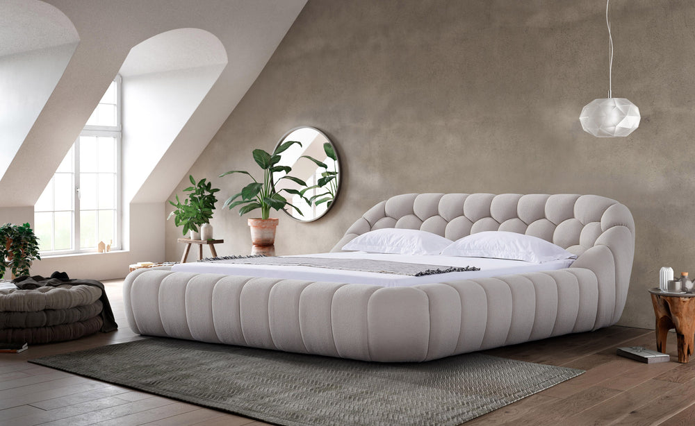 Queen Divani Casa Yolonda - Modern Beige Fabric Bed
