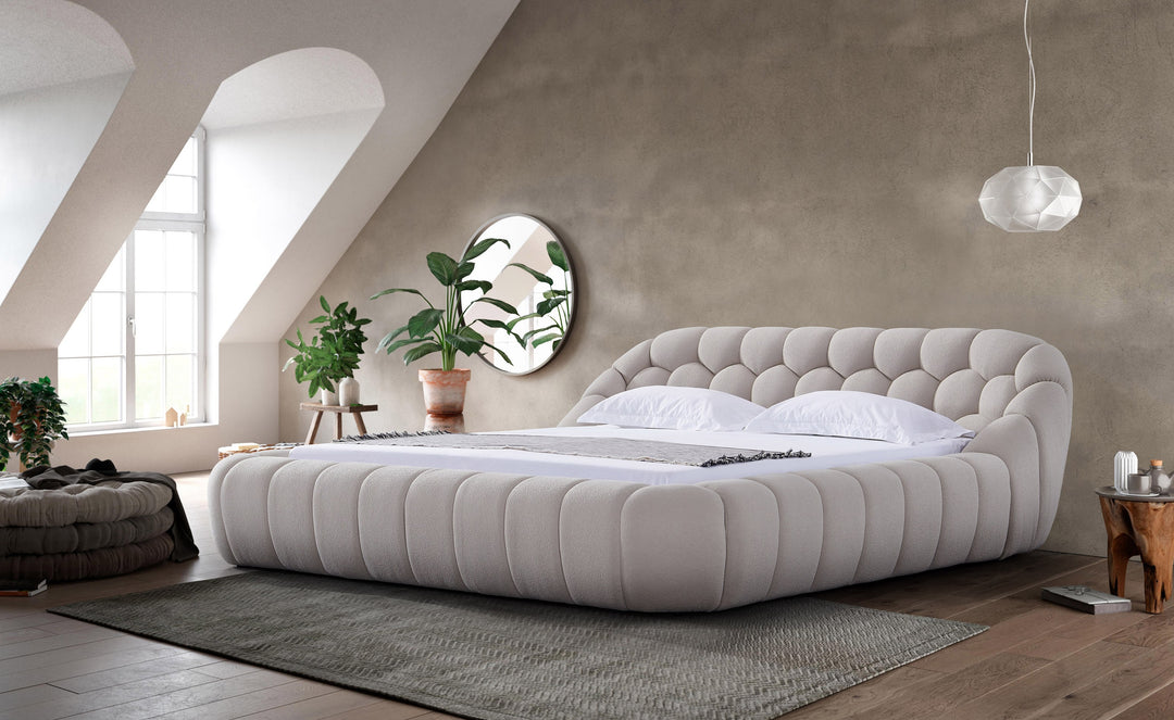 Eastern King Divani Casa Yolonda - Modern Beige Fabric Bed